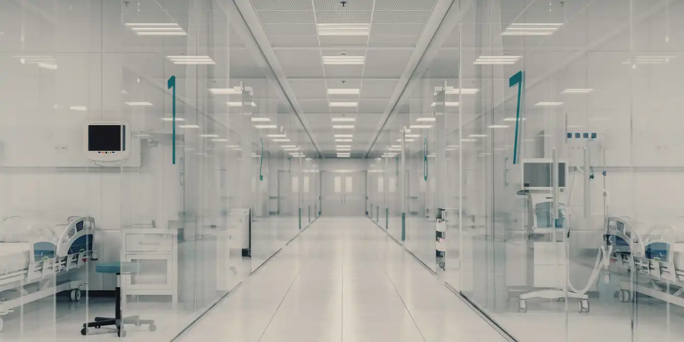 Krankenhausflur mit transparenten Wänden