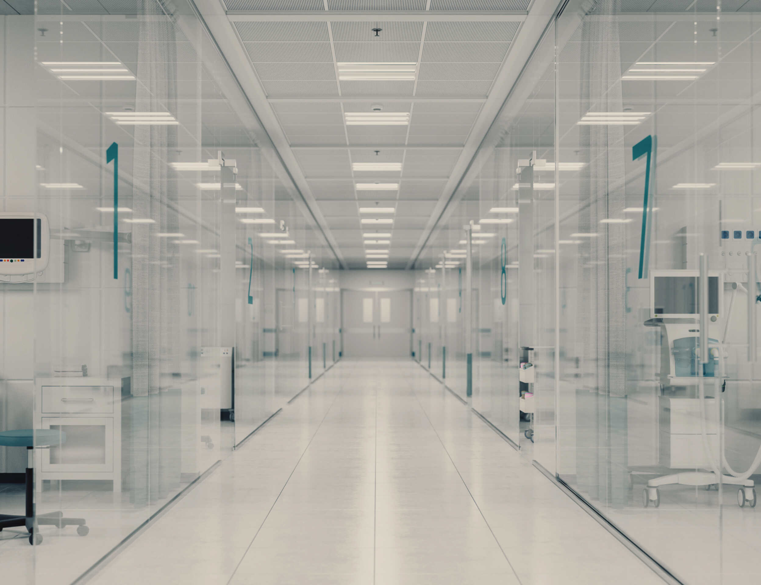Krankenhausflur mit transparenten Wänden